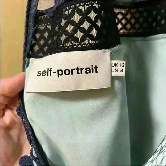 SELF PORTRAIT Womens Flower Lace Navy / Blue overlay dress Sz 8 EUC - Picture 7 of 9